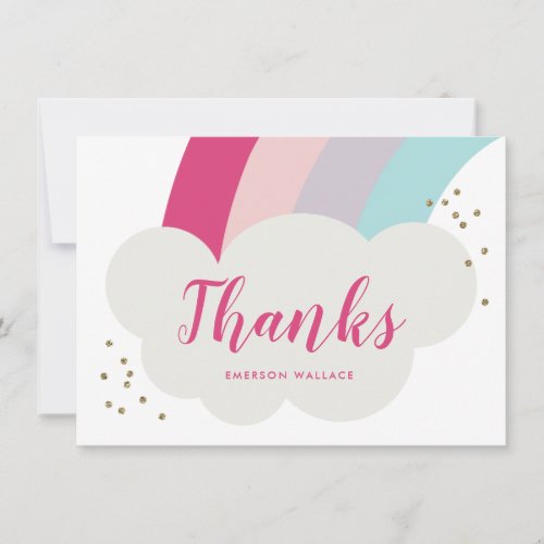Rainbow cloud childrens flat thank you note card