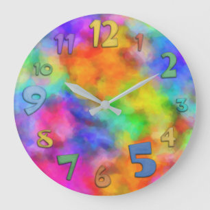 Rainbow Cloud Colors Large Clock