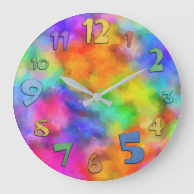 Rainbow Cloud Colors Large Clock (Front)