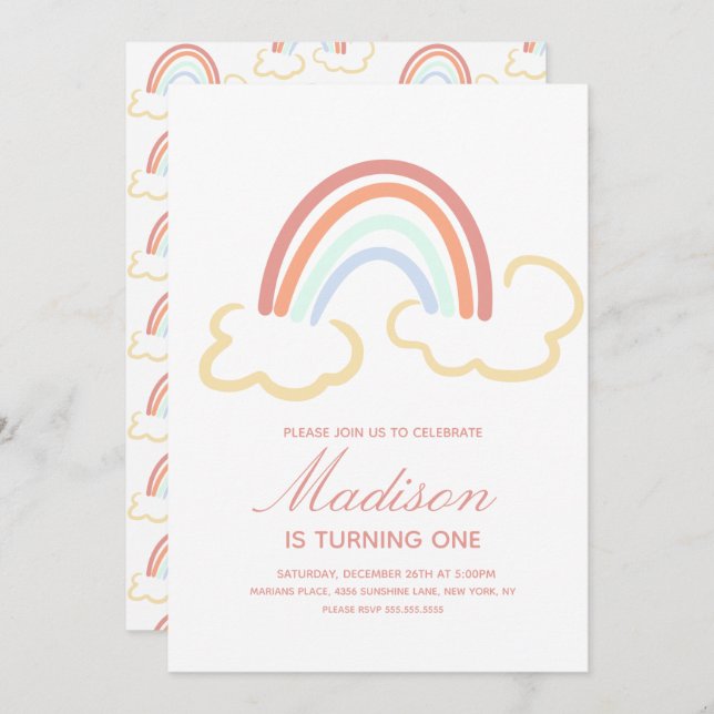 Rainbow Cloud Doodle Any Age Colorful Invitation (Front/Back)