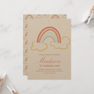 Rainbow Cloud Doodle  Colorful Rustic Invitation