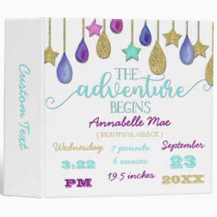 Rainbow Cloud Gold Birth Stats Baby Scrapbook 3 Ring Binder