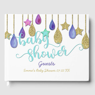 Rainbow Cloud Gold Glitter Baby Shower Guest Book