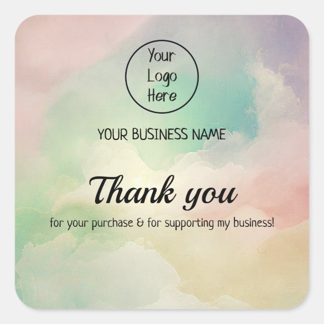 Rainbow cloud gradient business thank you square sticker (Front)
