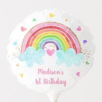 Rainbow Cloud Hearts Pink Gold Birthday Balloon