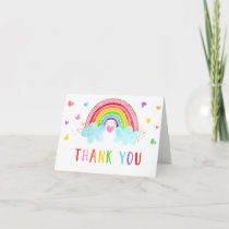 Rainbow Cloud Hearts Pink Gold Birthday Thank You Card
