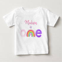 Rainbow Cloud Hearts Pink Gold First Birthday Baby T-Shirt