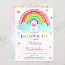 Rainbow Cloud Hearts Watercolor Birthday Invitation