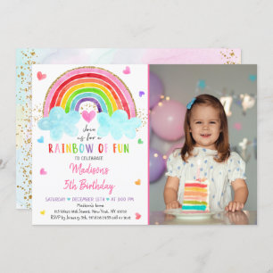 Rainbow Cloud Hearts Watercolor Birthday Invitation