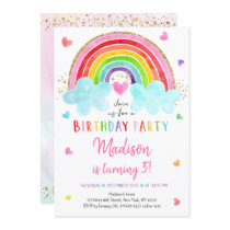 Rainbow Cloud Hearts Watercolor Birthday Invitation