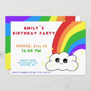 Rainbow Cloud Kawai Birthday Party Invitation