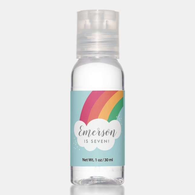 Rainbow cloud kids birthday party favor hand sanitizer (Front)
