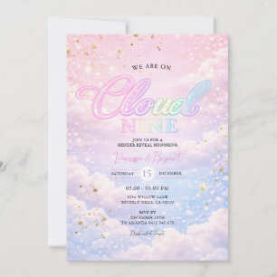 Rainbow Cloud Nine Sky Glitter Gender Reveal Invitation