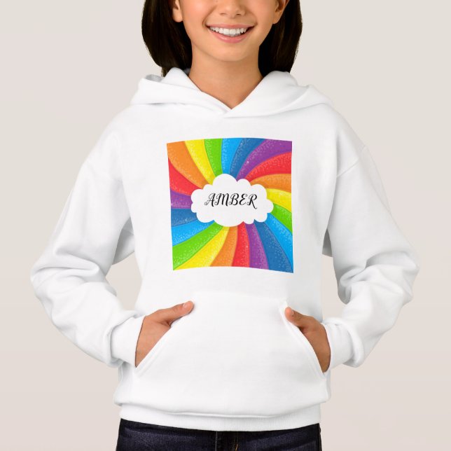 Rainbow cloud personalized girl's hoodie. hoodie (Front)