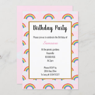 RAINBOW CLOUD PINK MULTIPLE  Birthday Invitation