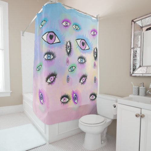 rainbow cloud shower evil eye shower curtain  shower curtain