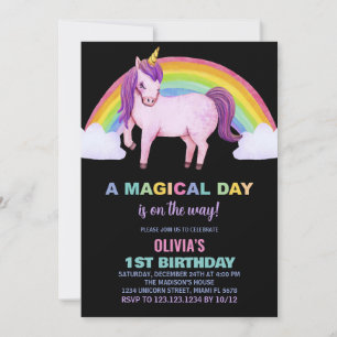 Rainbow Cloud Unicorn Birthday Invitations
