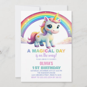 Rainbow Cloud Unicorn Birthday Invitations