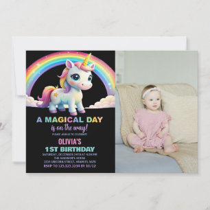 Rainbow Cloud Unicorn Birthday Invitations w photo