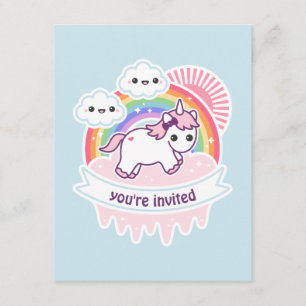 Rainbow Cloud Unicorn Birthday Party Invites