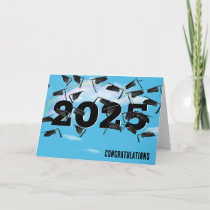 Rainbow Clouds 2025 Black Graduation Hats Card