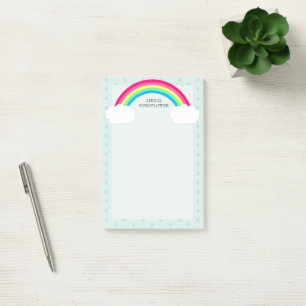Rainbow Clouds and Heart Raindrops Personalized Post-it Notes