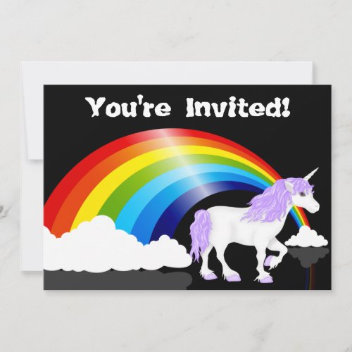 Rainbow, Clouds and Unicorn Birthday Invitation