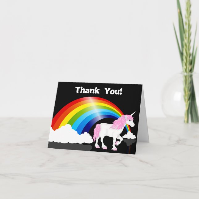 Rainbow, Clouds and Unicorn Thank You Card (Front)