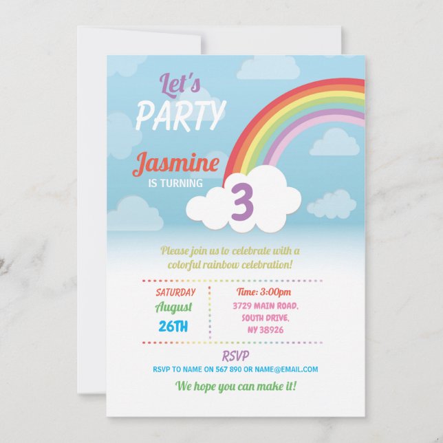 Rainbow Clouds Any Age Birthday Party Sky Invitation (Front)