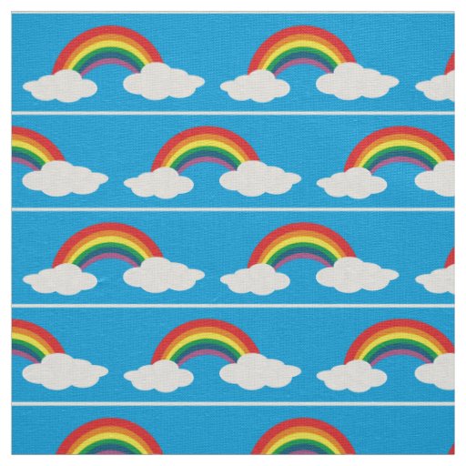 rainbow clouds aqua blue fabric