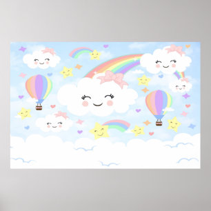 Rainbow Clouds Backdrop Rainbow clouds baby shower Poster