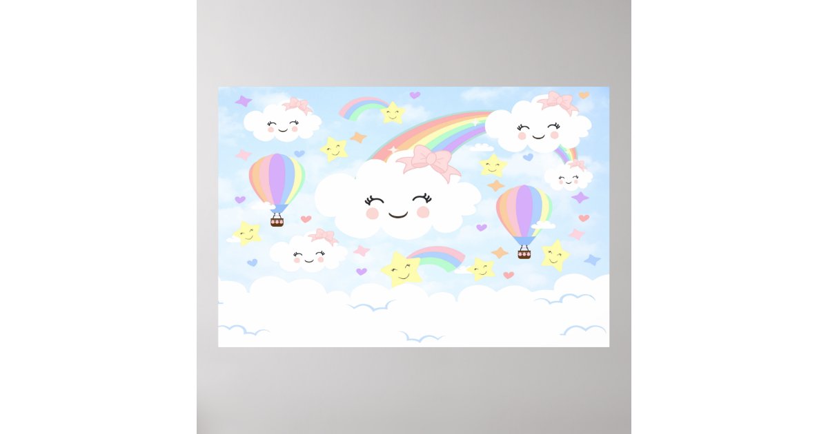 Rainbow Clouds Backdrop Rainbow Clouds Baby Shower Poster