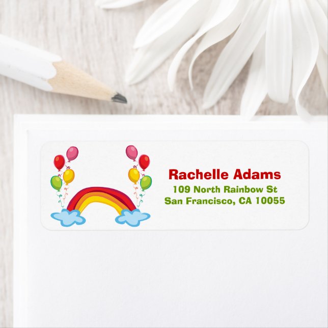 Rainbow Clouds & Balloons Kid's Birthday Address Label (Insitu)