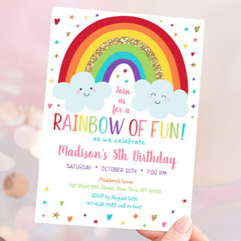 Rainbow Clouds Birthday Invitation by LittlePrintsParties at Zazzle