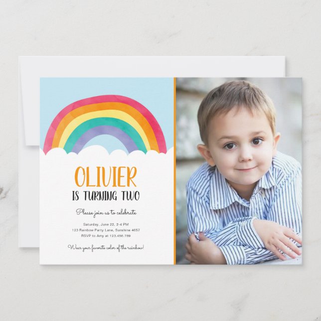 Rainbow Clouds Blue Boy Colors Birthday Invitation (Front)