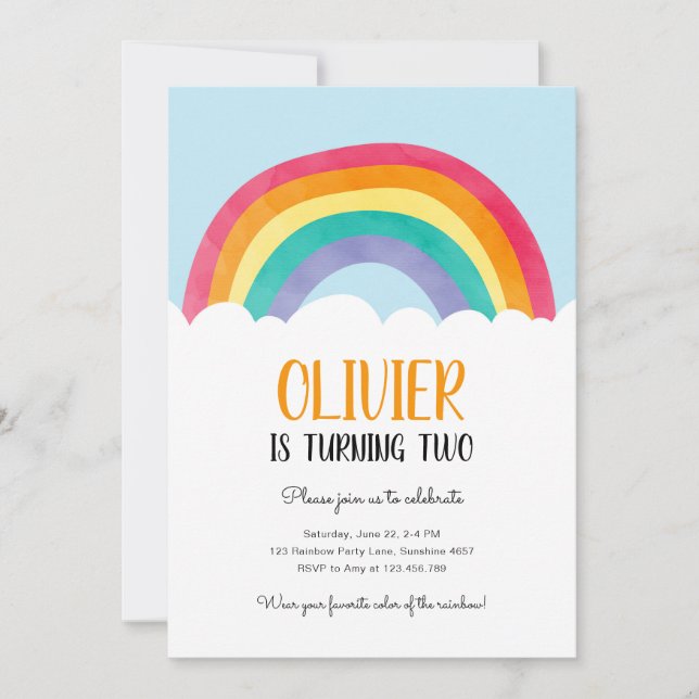 Rainbow Clouds Blue Boy Colors Birthday Invitation (Front)