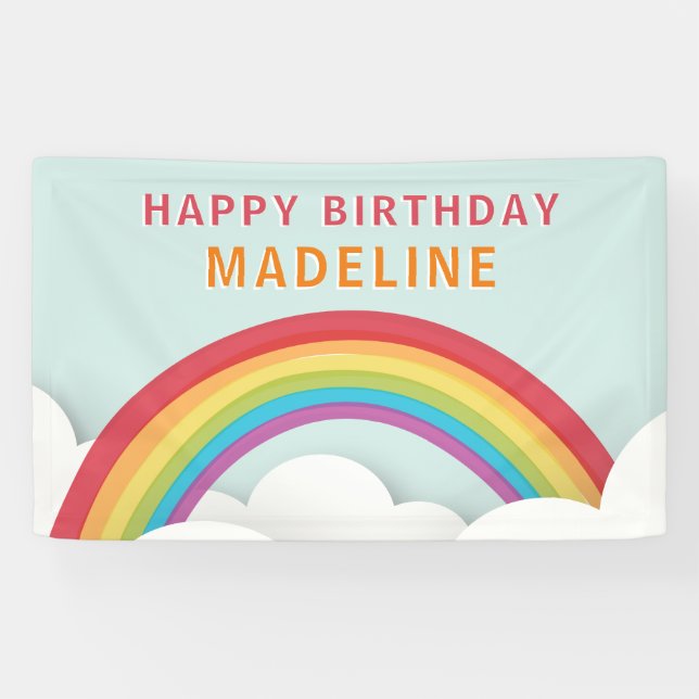 Rainbow Clouds Blue Sky Birthday Banner (Horizontal)