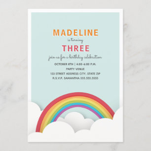 Rainbow Clouds Blue Sky Birthday Party Invitation