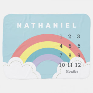 Rainbow & Clouds Blue Sky Monthly Milestone Baby Blanket