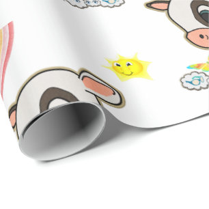 Rainbow Clouds Butterfly Wrapping Paper Cow