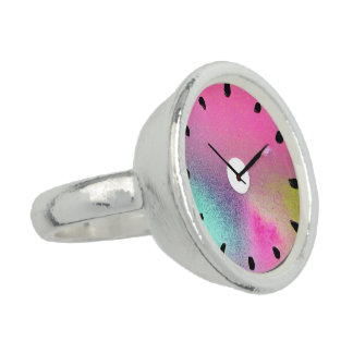 Rainbow Clouds Clock Face Ring