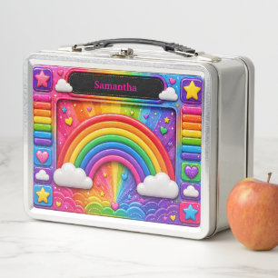 Rainbow Clouds Colorful Sky Pattern Name Metal Lunch Box