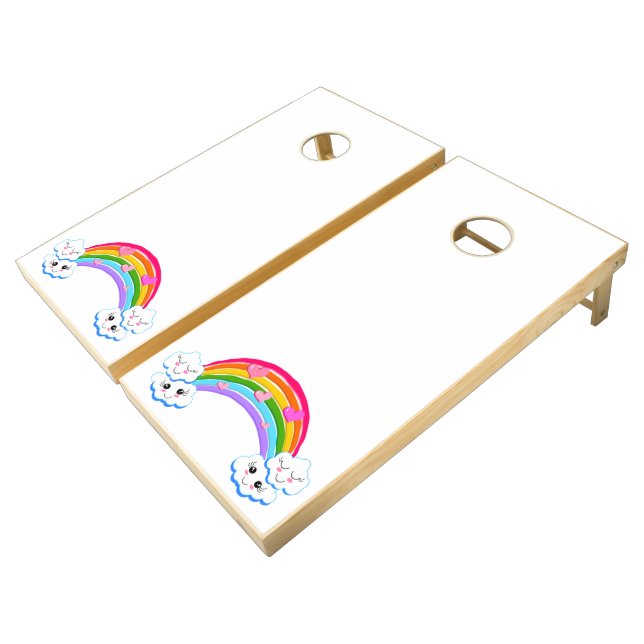 Rainbow Clouds Cornhole Set (Angled)
