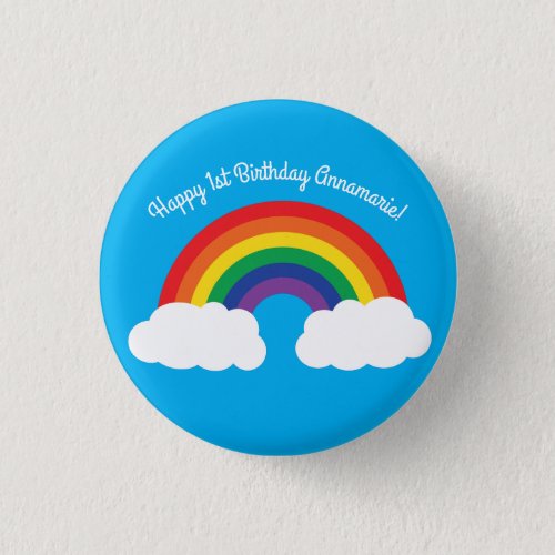 Rainbow  Clouds Cute 1st Birthday Party Button