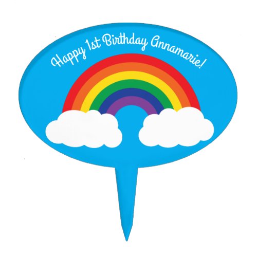 Rainbow  Clouds Cute 1st Birthday Party Cake Topper