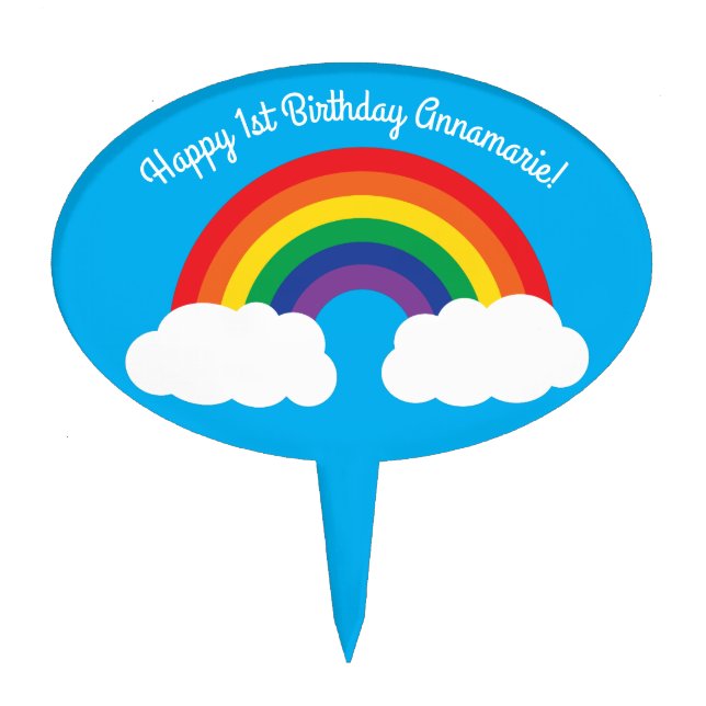 Rainbow & Clouds Cute 1st Birthday Party Cake Topper (Front)