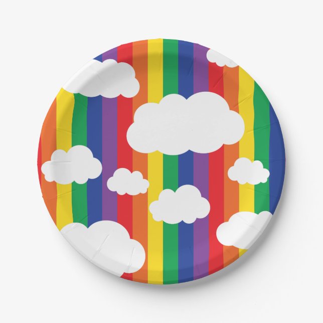 Rainbow & Clouds Cute 1st Birthday Party Paper Plates (Front)