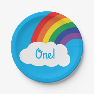 Rainbow & Clouds Cute 1st Birthday Party Paper Plates