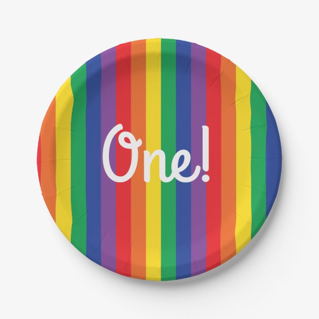 Rainbow & Clouds Cute 1st Birthday Party Paper Plates (Front)