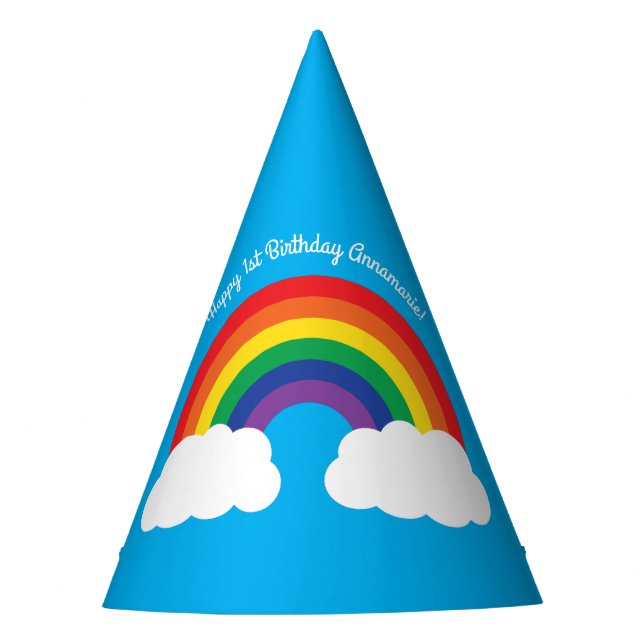Rainbow & Clouds Cute 1st Birthday Party Party Hat (Front)